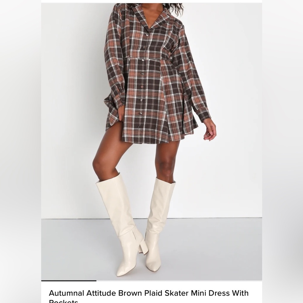 Lulu's Brown Plaid Skater Mini Dress